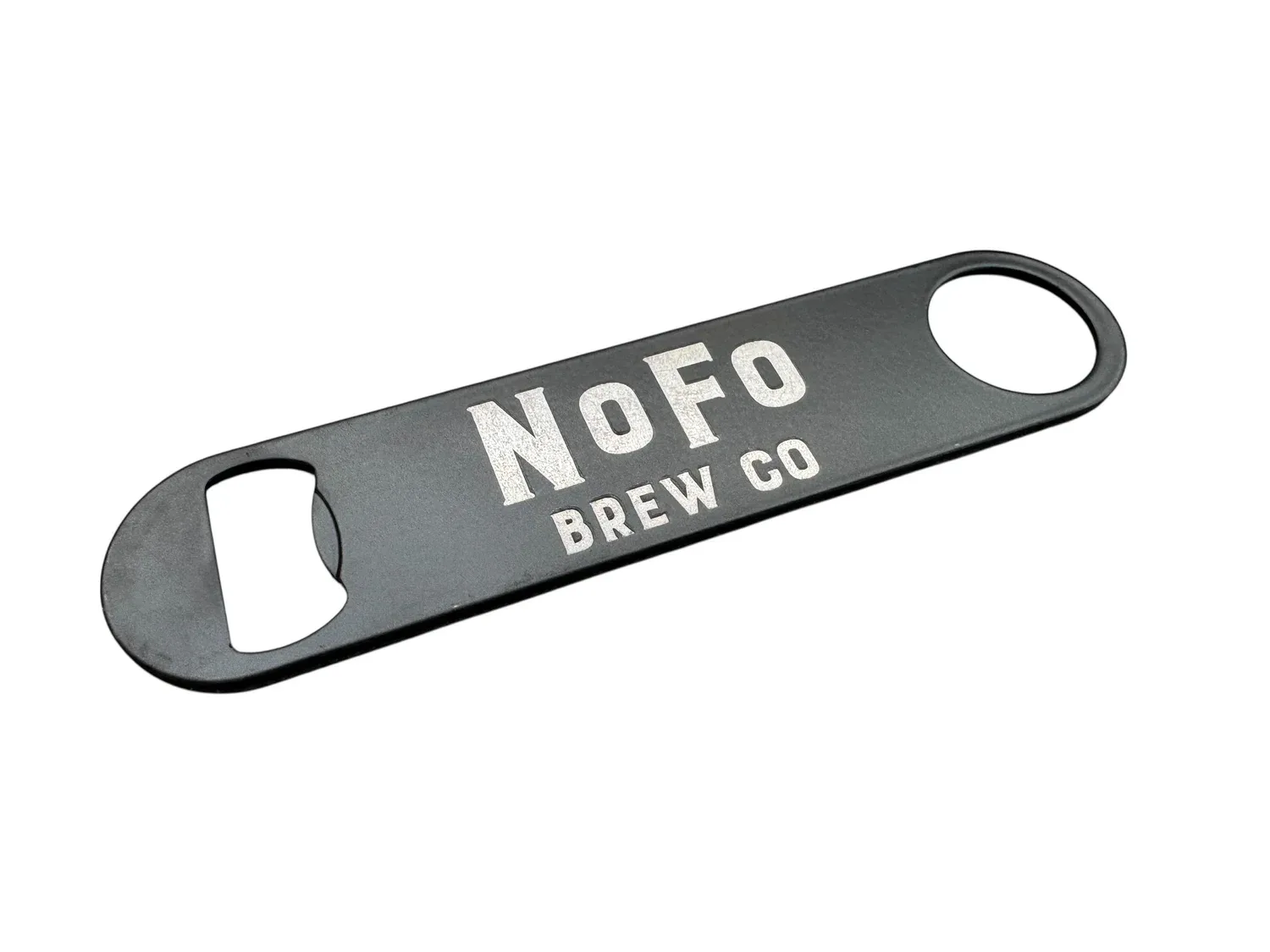 Gray bottle opener branded for NoFo Brew Co.