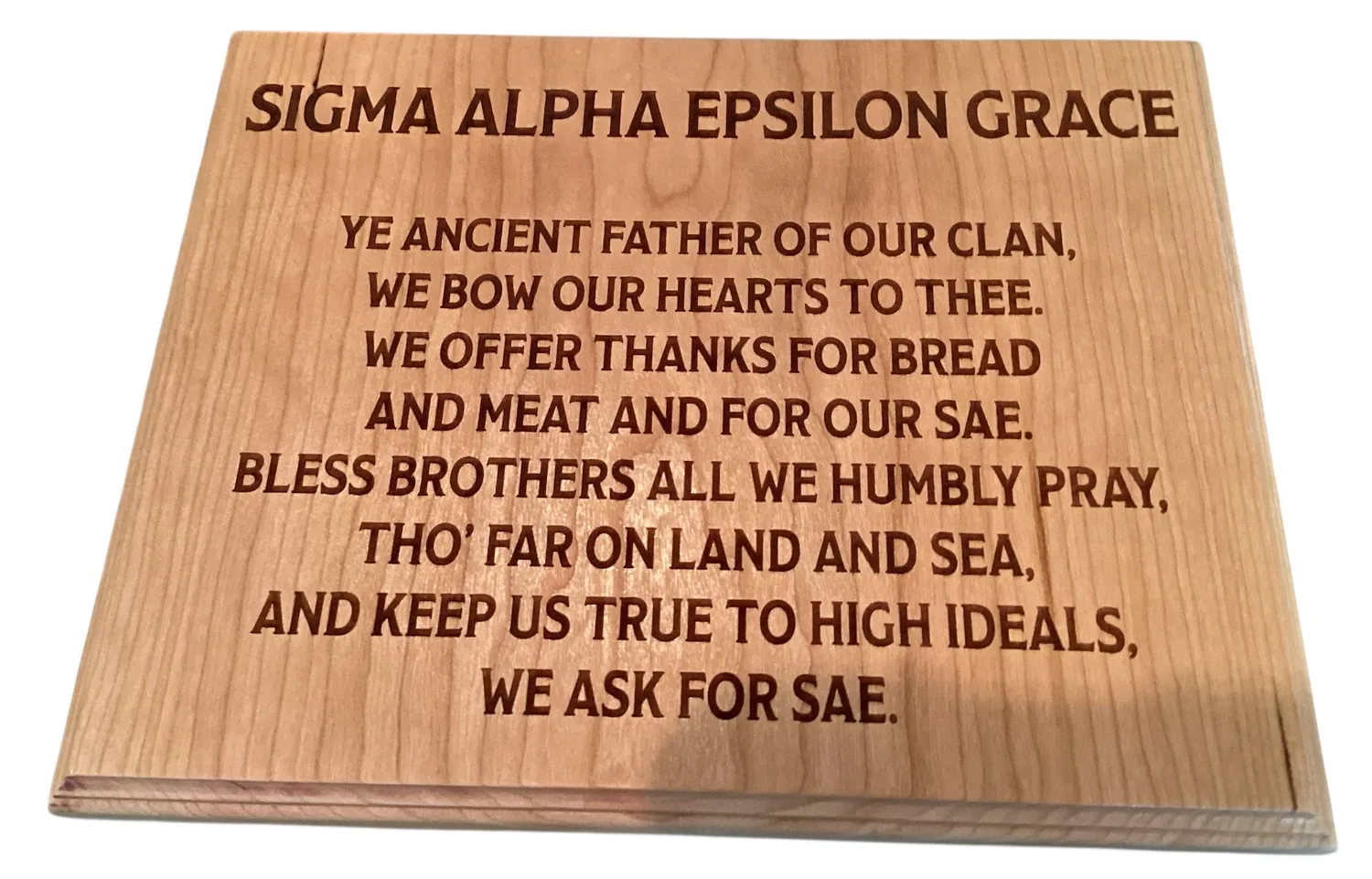 Engraved wooden SAE Grace plaque